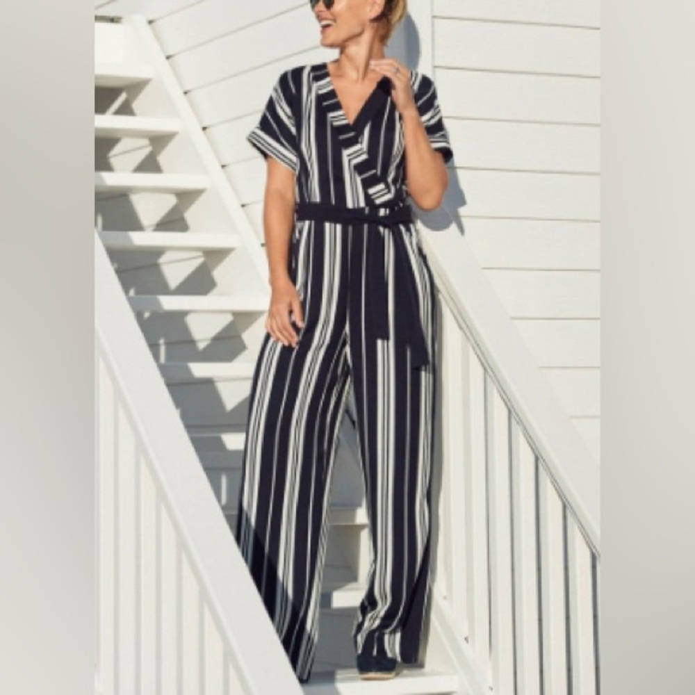 Emma Willis Ladies Linen Blue & White stripes jumpsuit size‎ 14 , like new